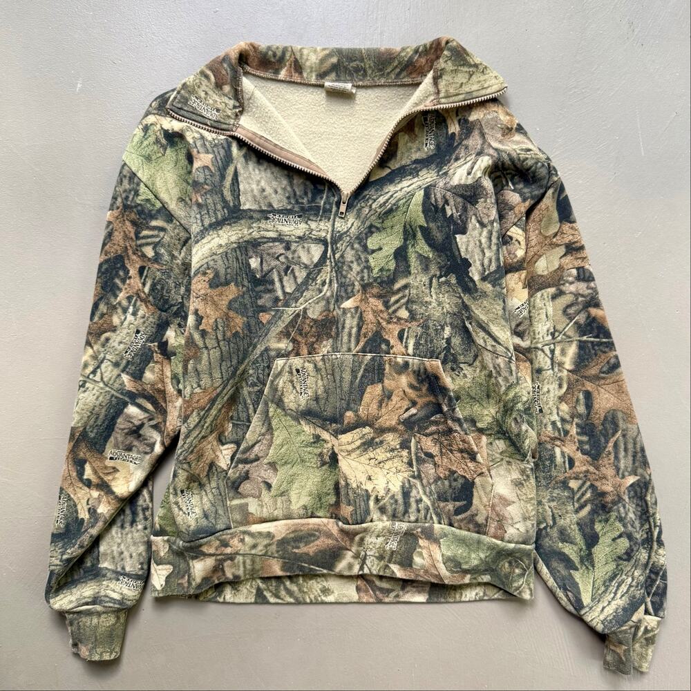 Vintage Liberty Advantage Camo 1/4 Zip Sweatshirt LARGE Hunting Deer Camp